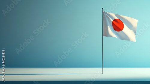 Japanese flag on a flagpole against color background