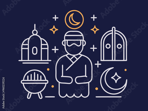 Mehfil-e sama or qawwali Night concept, gathering for spiritual listening vector outline icon, Muslim marriage Symbol, Islamic wedding customs Sign, Pakistani matrimony stock illustration
