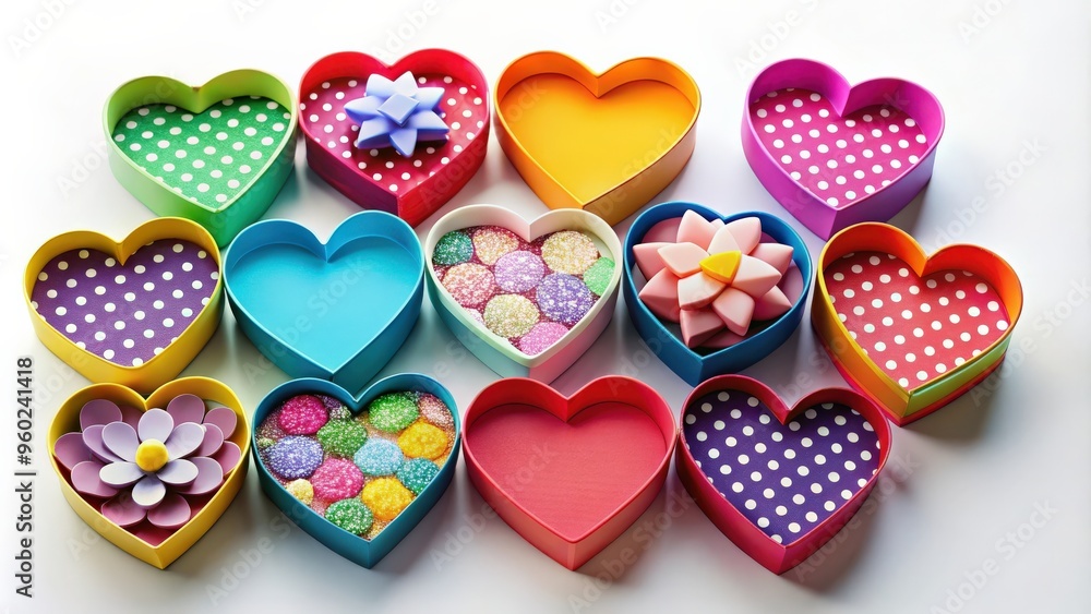 Colorful heart-shaped boxes on a white background Colorful heart-shaped boxes on a white background