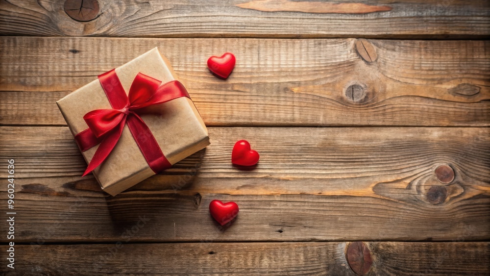 Valentine's Day gift box with hearts on rustic wood background Valentine's Day gift box with hearts on rustic wood background