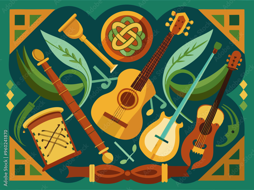 Poster or flyer design with Celtic instruments. Poster or flyer design with Celtic instruments.