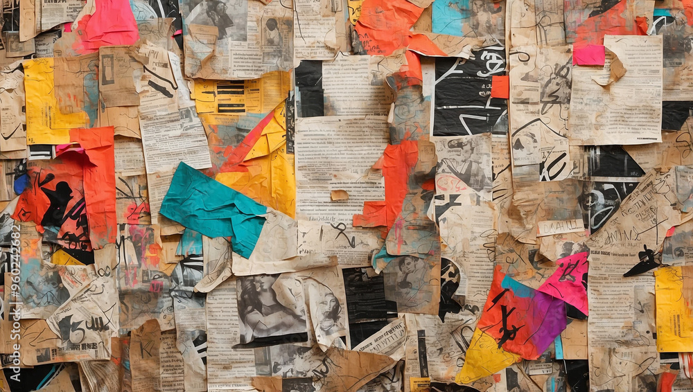 Naklejka premium Newspaper Collage Backdrop