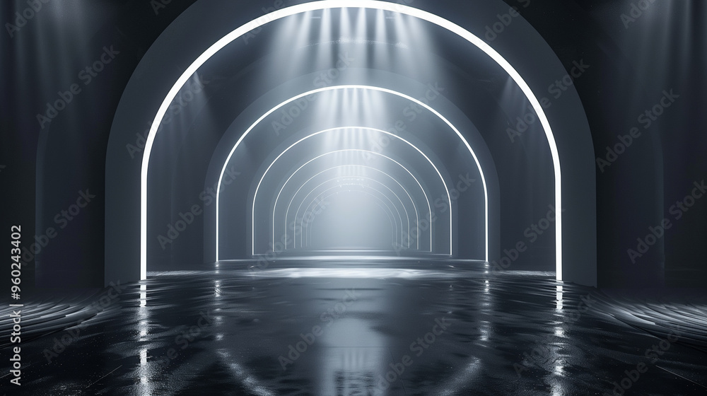Naklejka premium Futuristic Illuminated Arched Tunnel