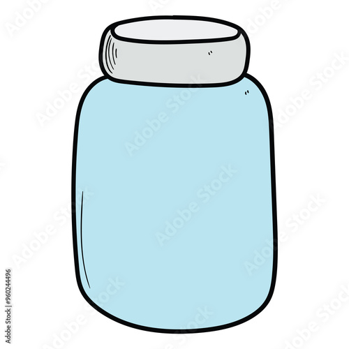 Hand drawn cartoon empty glass jar on white background.
