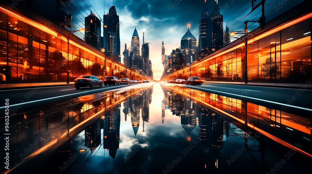 Fototapeta premium A city in the night, night in the city, night view of the city