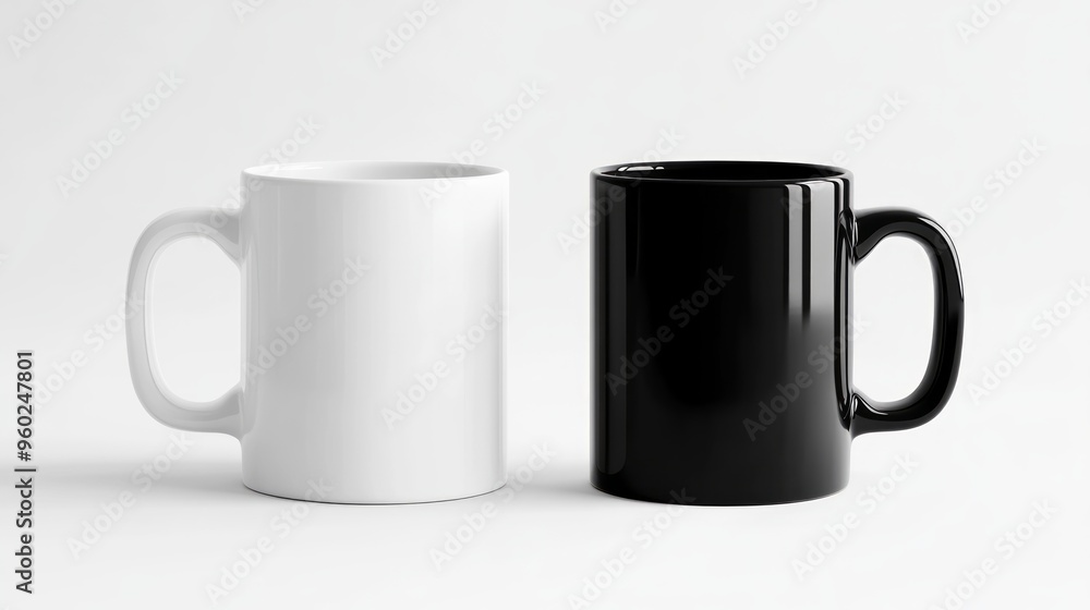 White and Black Coffee Mugs on White Background White and Black Coffee Mugs on White Background