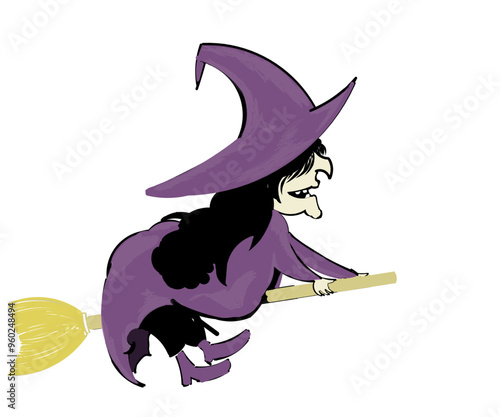 halloween witch with broom
