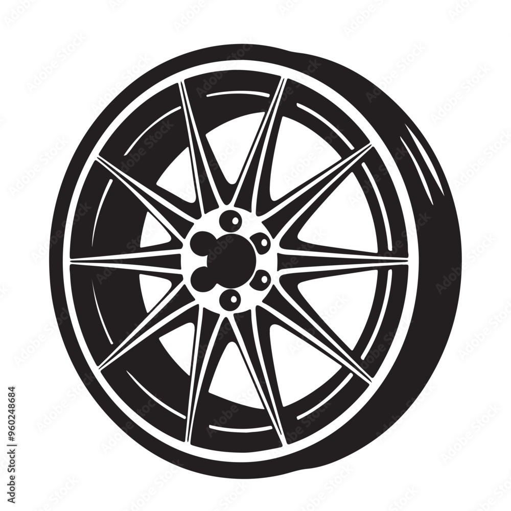 Obraz premium Car wheel Black tires silhouette Auto wheel disks On a White Background 