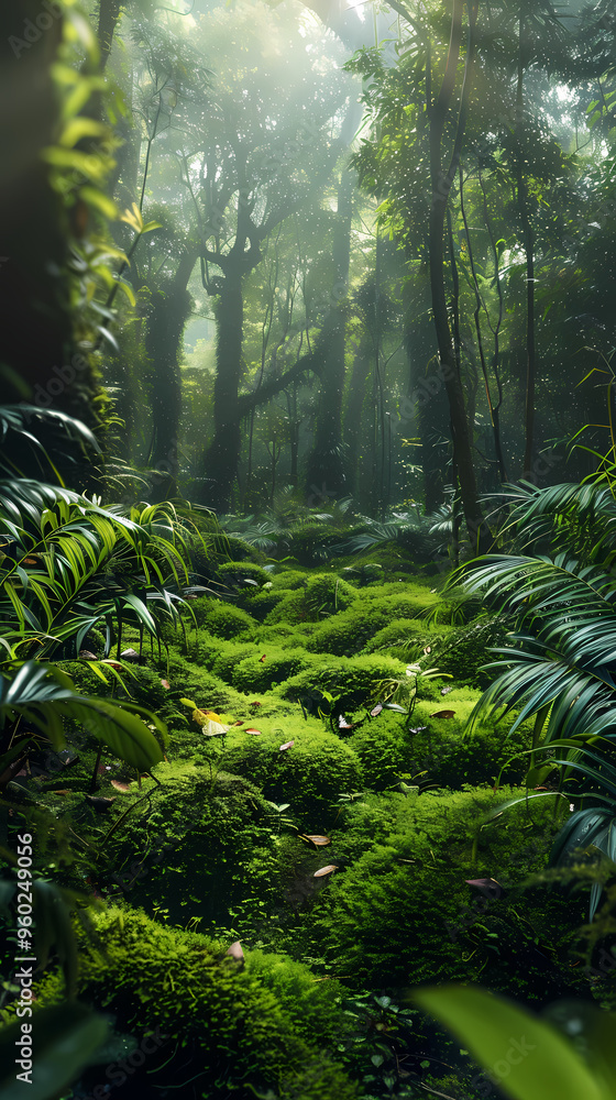 Tropical rainforest with trees and moss Tropical rainforest with trees and moss