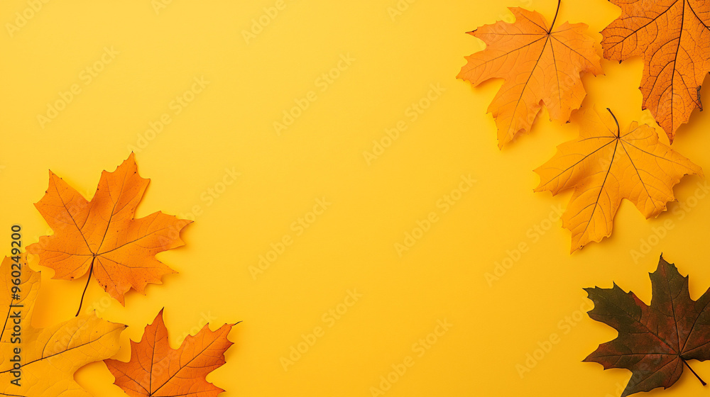 Fototapeta premium Autumn leaves in soft yellow tones create warm and inviting background. vibrant colors evoke sense of seasonal change and natural beauty.