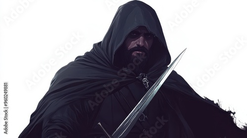 Cartoonized Male Rogue Thief with Weapon - Fantasy Character Illustration photo