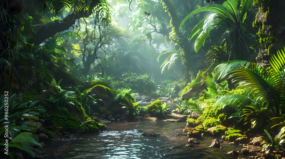 Tropical rainforest with trees and moss Tropical rainforest with trees and moss