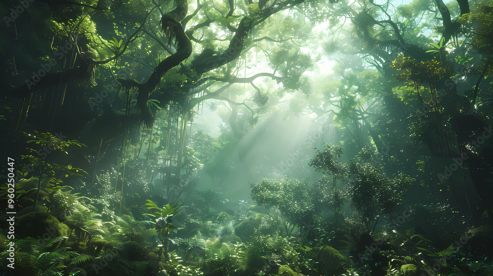 Tropical rainforest with trees and moss Tropical rainforest with trees and moss