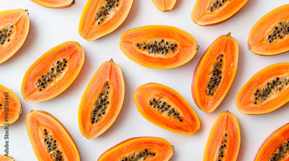 Vibrant Papaya Slices Overlapping in Playful Pattern Vibrant Papaya Slices Overlapping in Playful Pattern