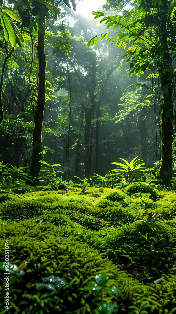 Fototapeta premium Tropical rainforest with trees and moss
