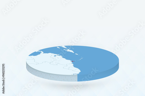 3D Isometric Map Highlighting Trinidad and Tobago in Red.