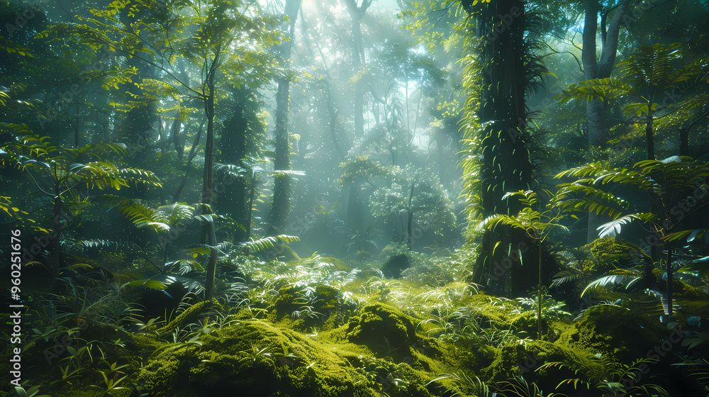Tropical rainforest with trees and moss Tropical rainforest with trees and moss