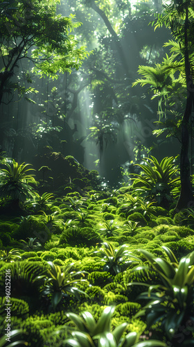 Tropical rainforest with trees and moss