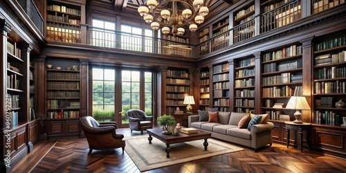 Elegant home library featuring traditional wooden bookshelves