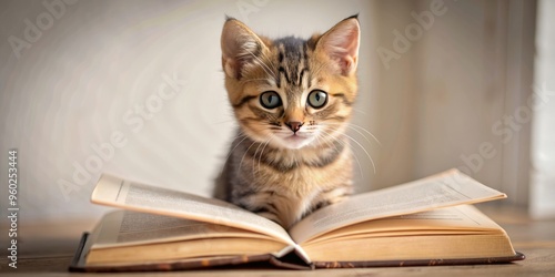 Wallpaper Mural Cute cat sitting and reading a book, cat, cute, adorable, pet, feline, reading, book, literature, education, intelligent Torontodigital.ca