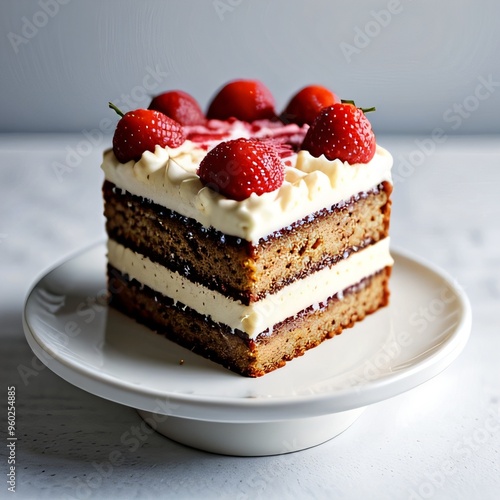 Layered Vanilla Cake with Strawberries on Top