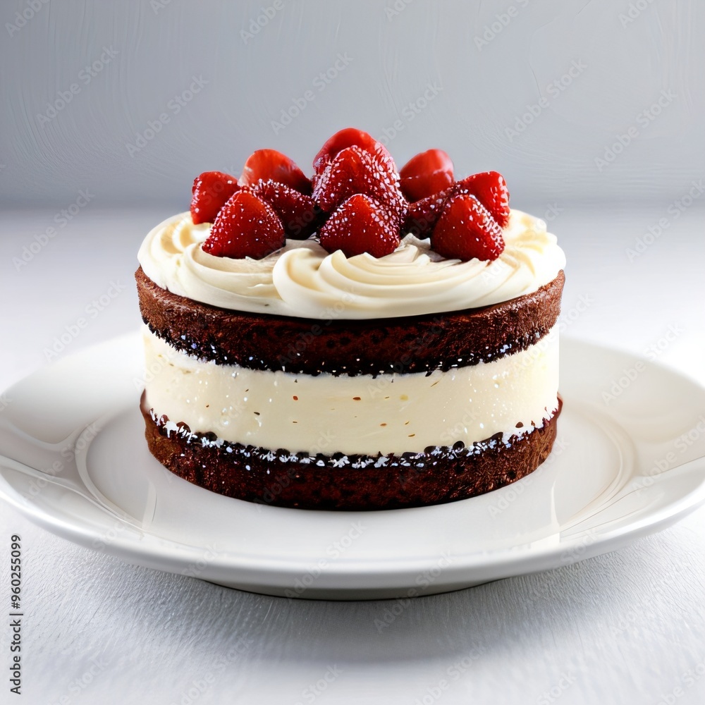 Layered Vanilla Cake with Strawberries on Top Layered Vanilla Cake with Strawberries on Top