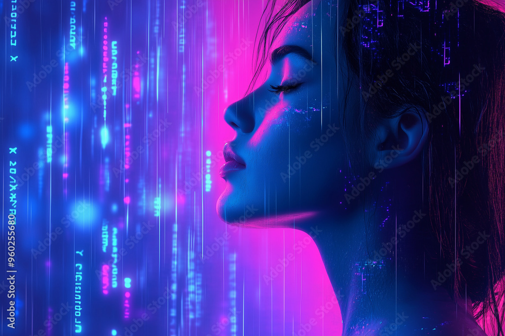 portrait of a girl programmer | cyberpunk | digital technology | artificial intelligence | virtual reality portrait of a girl programmer | cyberpunk | digital technology | artificial intelligence | virtual reality
