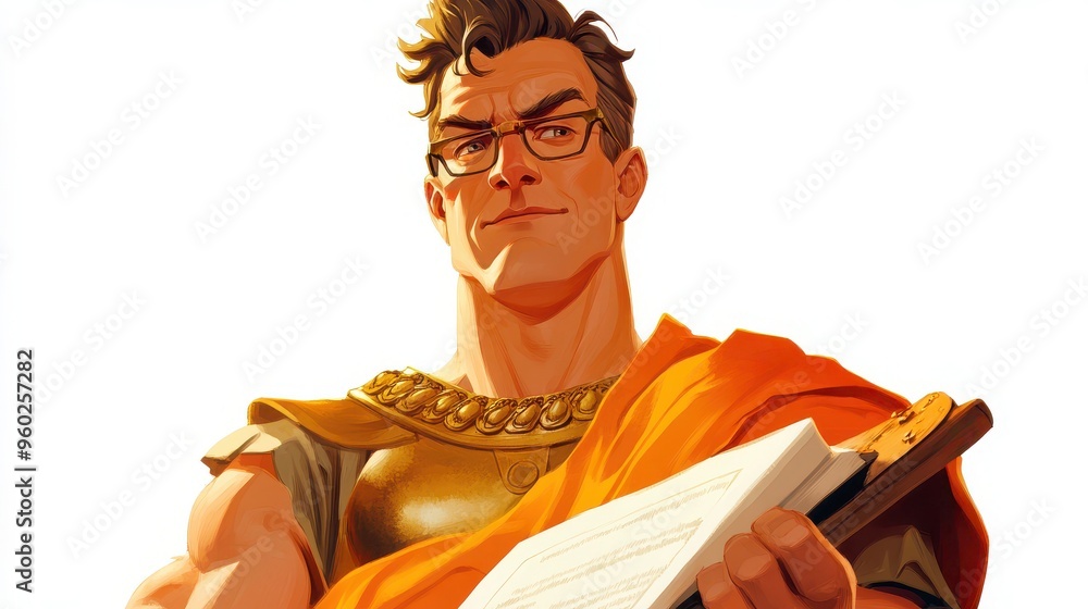 Fototapeta premium Ancient philosopher cartoonized into a male character with a thoughtful expression