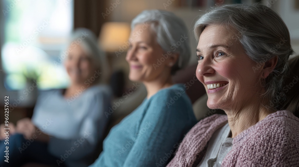 Obraz premium A family enjoying a relaxed visit with a senior relative in a home care setting, with a nurse offering support in the background