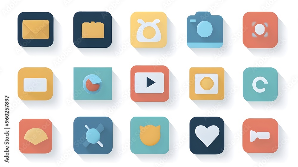 Flat design of a minimalist icon set that looks crisp and clear at different sizes Flat design of a minimalist icon set that looks crisp and clear at different sizes