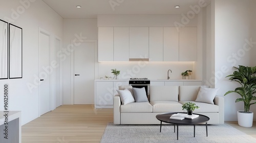 Modern open-concept studio apartment, multifunctional furniture, interior design, urban studio living photo