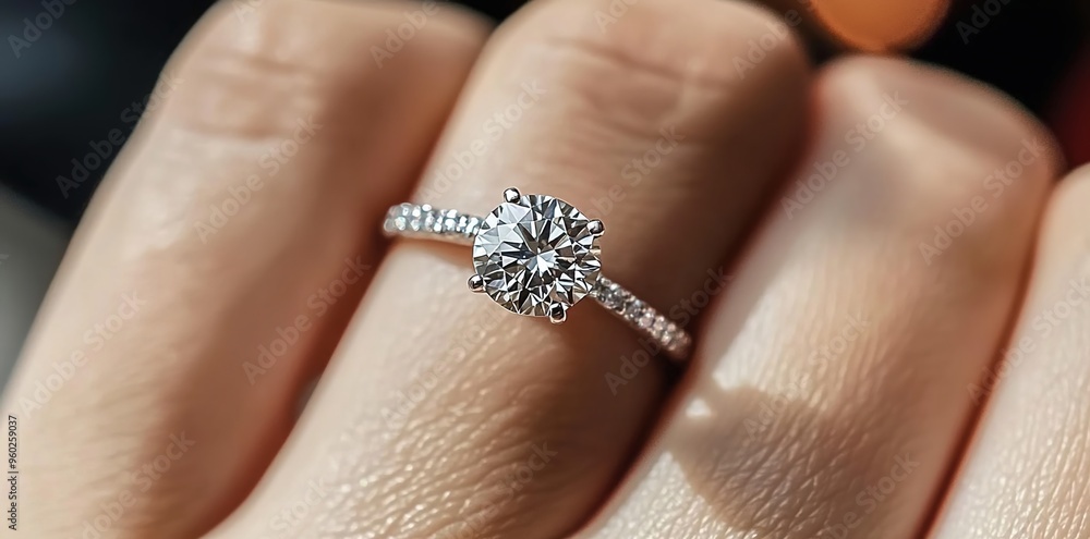 A close-up of someone holding an engagement ring on their finger.
A close-up of someone holding an engagement ring on their finger.