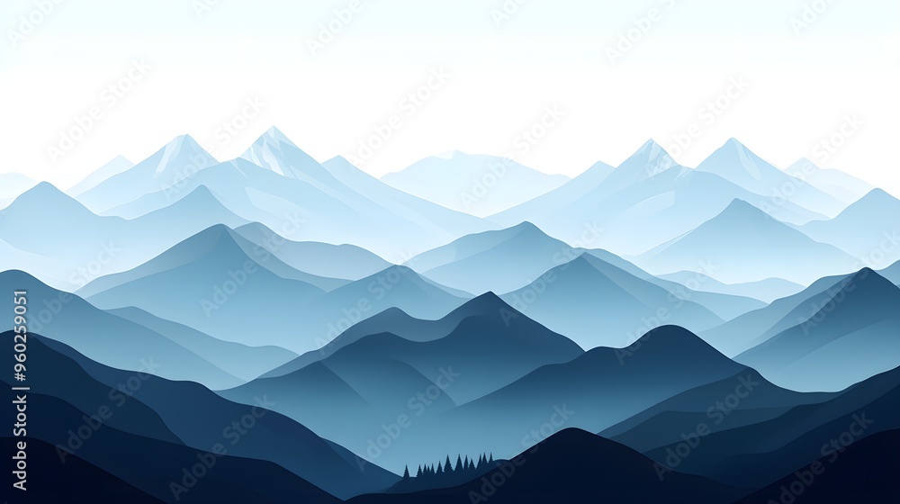 A flat design of a mountain range with cool grays and soft blues A flat design of a mountain range with cool grays and soft blues