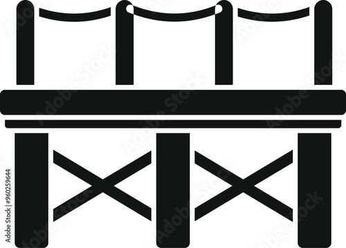 Simple black and white vector icon representing a pier with ropes, perfect for a mobile app