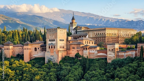 The Alhambra Palacee terior, with its imposing walls and detailed architectural elements. photo