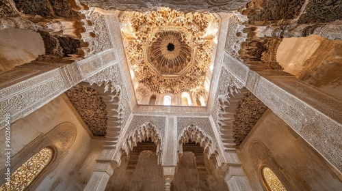The Alhambra Hall of the Abencerrajes, with its ornate stalactite ceiling and intricate decoration.