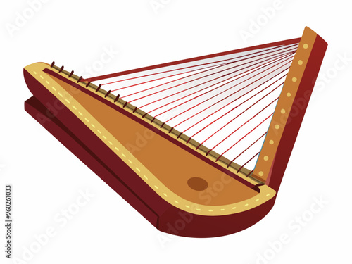 Psaltery medieval wooden string musical instrument isolated on white background. Flat style design. Classical ancient musical equipment. Russian tradional music sound. Vector illustration
