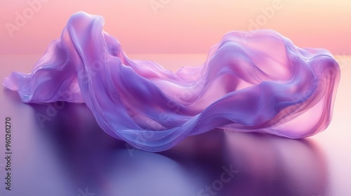 abstract 3d render featuring a translucent purple ribbon flowing over a reflective surface minimalist composition with soft lighting and subtle waterlike reflections photo