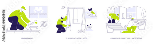 Public area landscape development abstract concept vector illustrations.