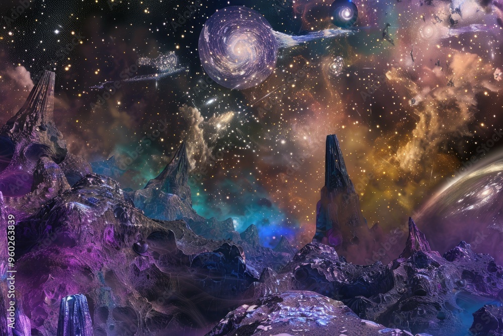 Obraz premium A colorful space scene with a large, glowing circle in the center