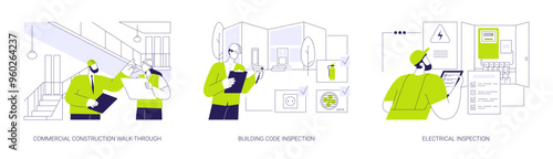 Commercial construction progress inspection abstract concept vector illustrations.