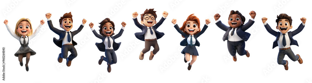 Fototapeta premium Happy cartoon jumping business people. 