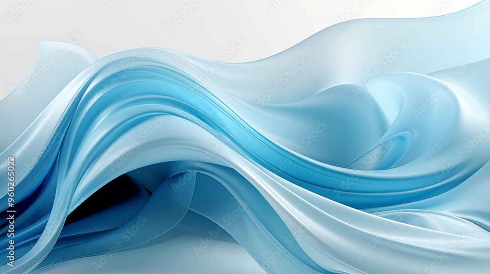 Fototapeta premium Abstract blue curved shape on a white background, designed for motion graphics animation. This fluid and captivating vector illustration with negative space for a minimalist and unique aesthetic