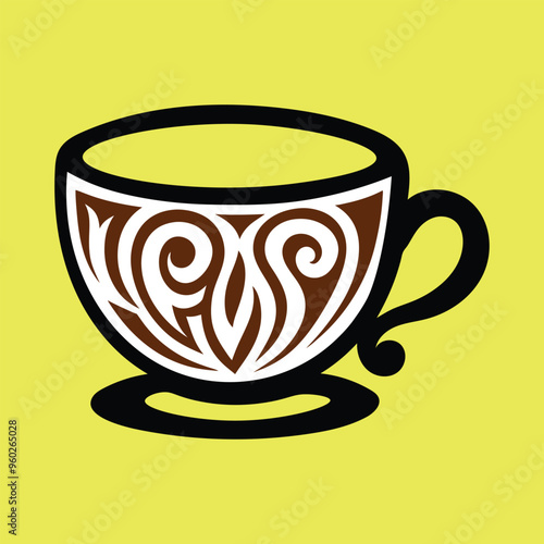 Elegant tea cup architectural vector illustration for digital art, vector, cartoon, clipart, and line art designs.