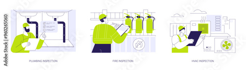 Building utilities inspections abstract concept vector illustrations.