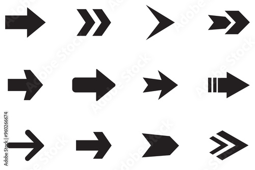 Arrow icon set. Mega bundle set. Collection different arrows sign. Arrow icon vector set. Contains symbol of various arrow head point shape, play, pause, next button symbol. Vector illustration.