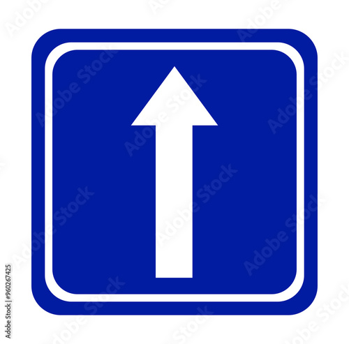 road signs for straight roads. straight white arrow on a blue square background. transparent background.