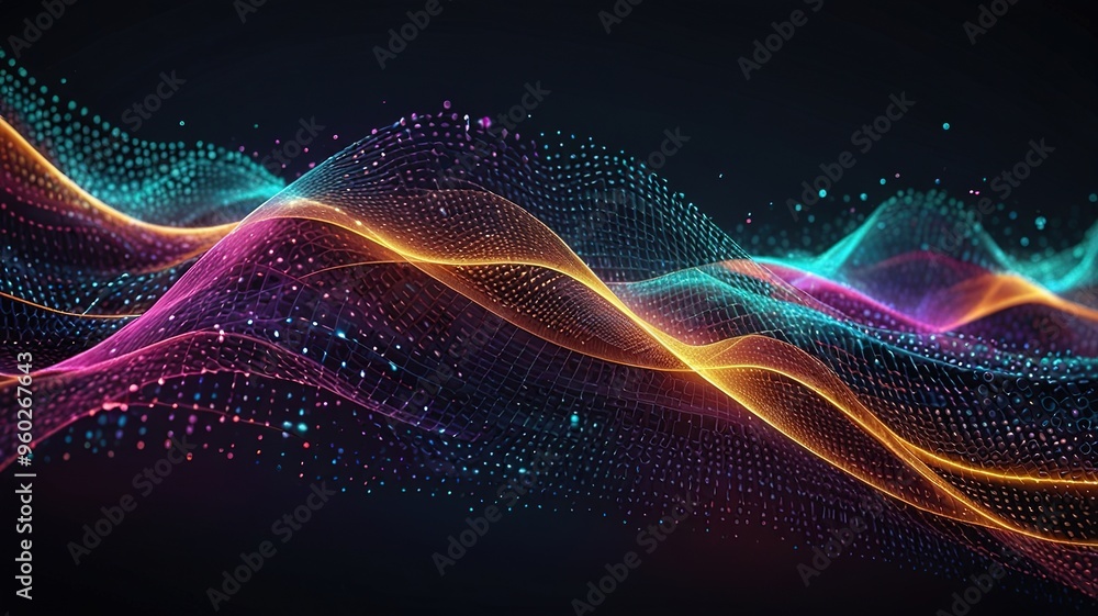 Abstract technology stream background. Digital dynamic wave of dots. Network connection structure. 3D rendering. Abstract technology stream background. Digital dynamic wave of dots. Network connection structure. 3D rendering.