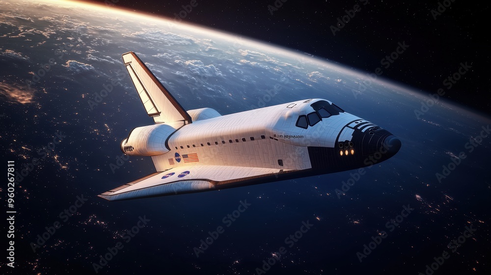 Obraz premium Majestic Space Shuttle Launching into Orbit Above the Stunning Earth