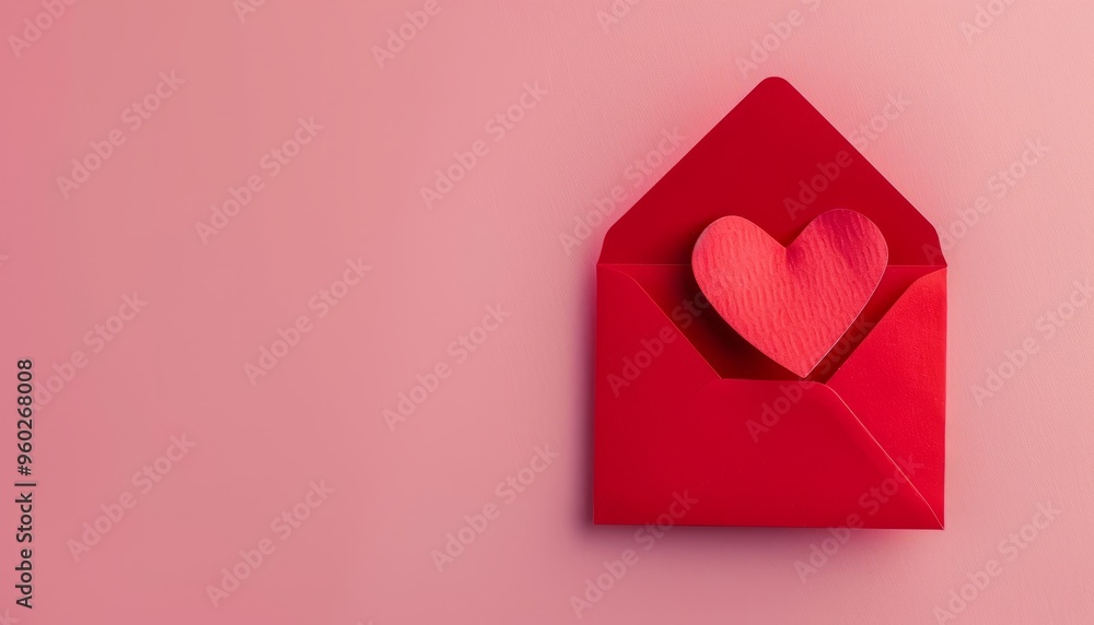 Sending Love: Valentine's Day Banner with Heart Note on Pink Background Sending Love: Valentine's Day Banner with Heart Note on Pink Background